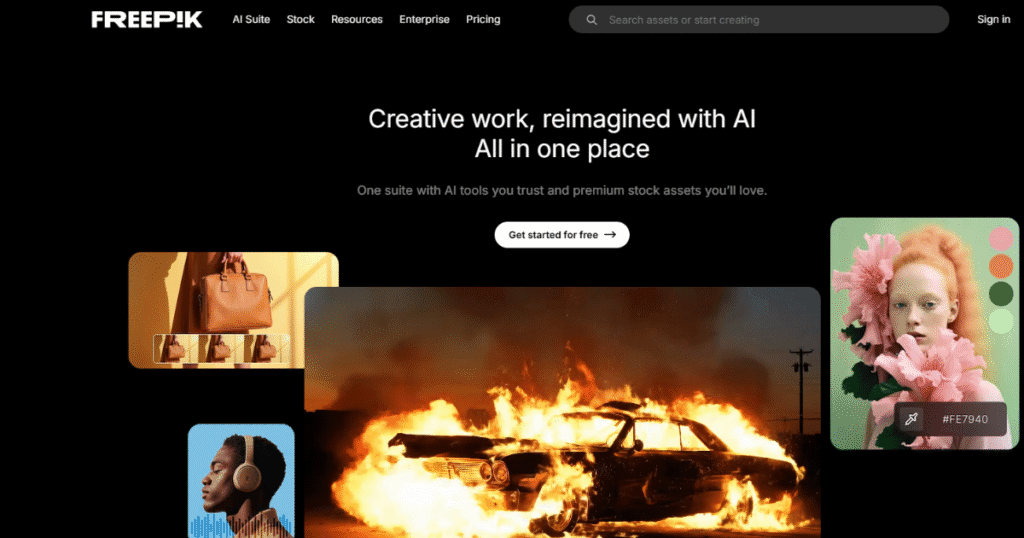 Freepik design library with templates and graphics for branding and content.