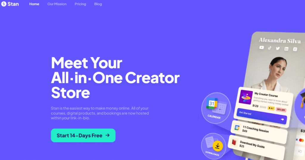 Stan Store mobile storefront for creators selling digital products and services.